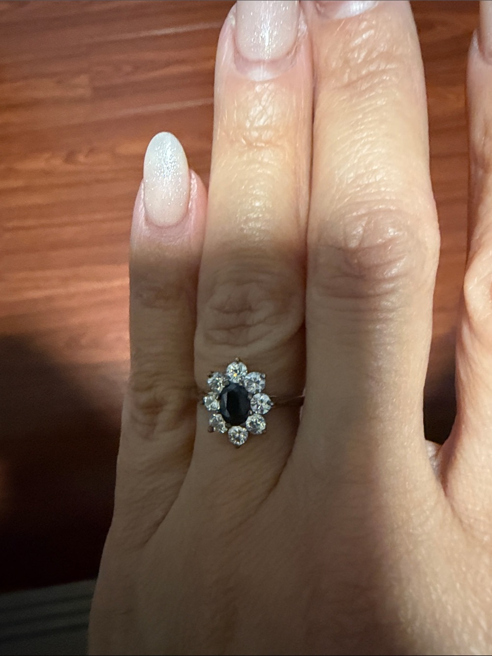 Classic Navy Sapphire and White Crystal Halo Ring